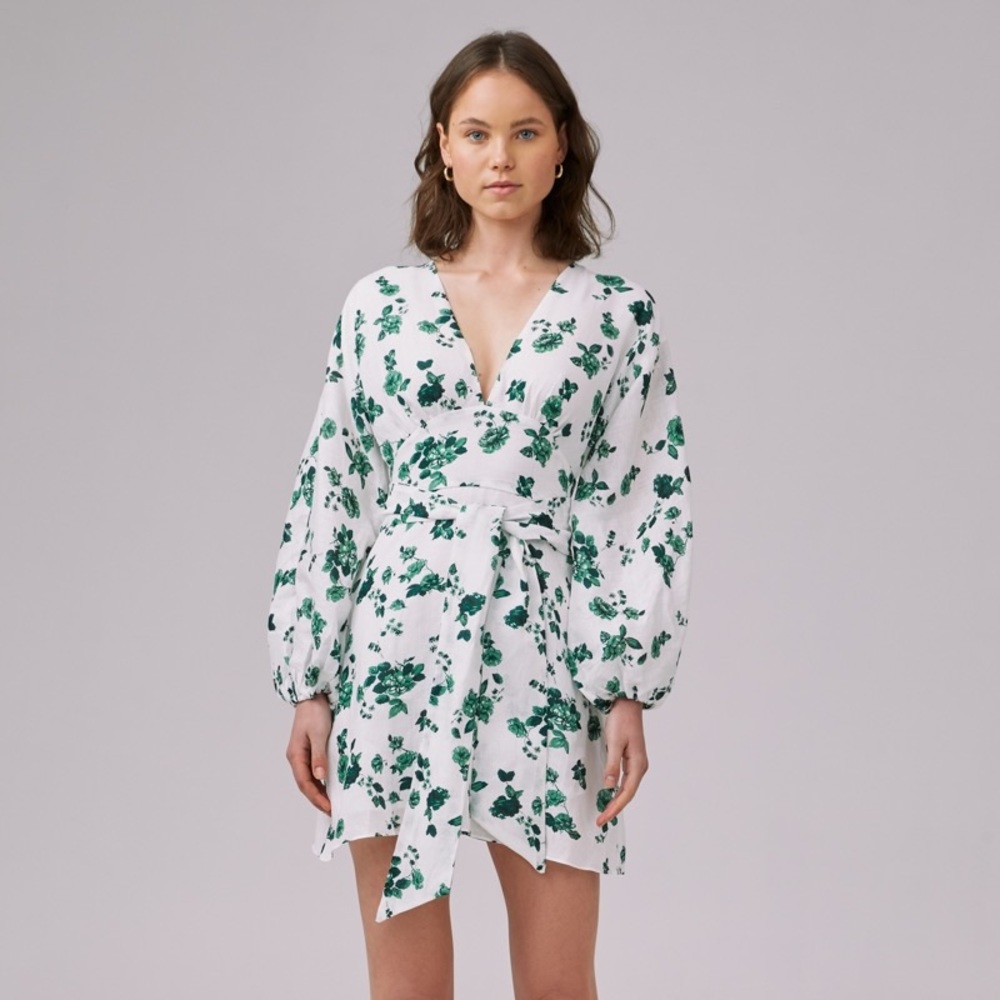KEEPSAKE Long Sleeve Mini Dress, Jade Floral